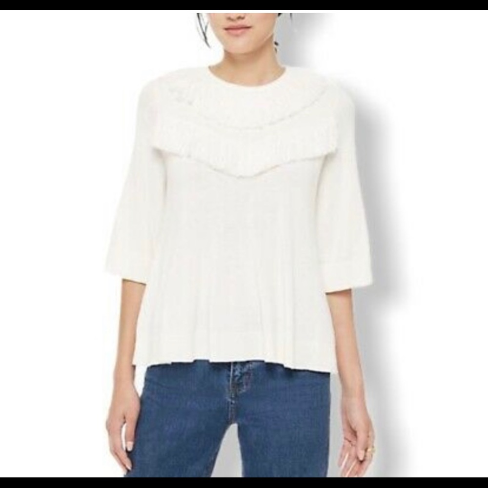 $198 NWOT Kate Spade NY Fringe Boho Pullover Sweater White Size XXS